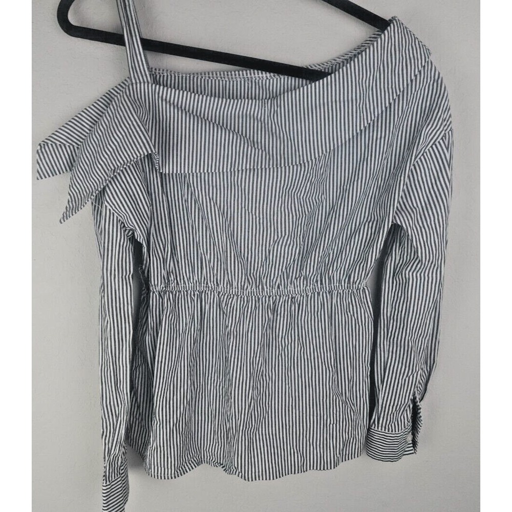 Romeo Juliet Couture Small Gray White Stripe Off Shoulder Button Down Blouse